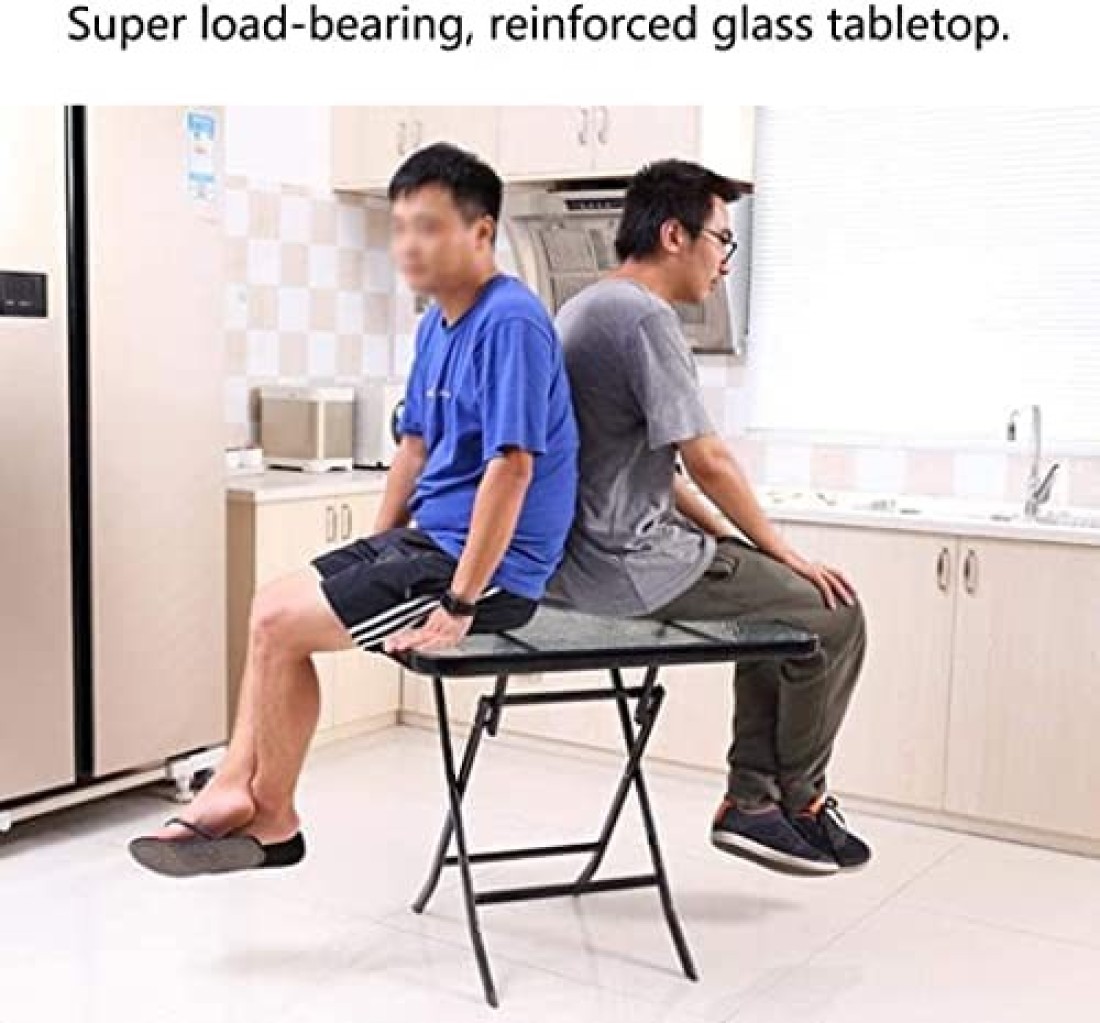 Yulan Iron Retro Outdoor Indoor Simple Folding Table Small Tempered Corrugated Glass, Transparent Ripple, Square, 629