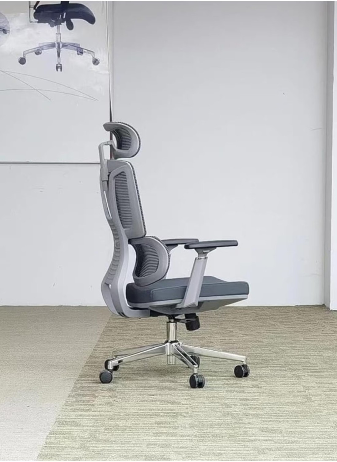 Galaxy Design Ergonomic Executive Office Chair, Office Chair Computer Chairs Home Office Chair Wide Seat With Large Headrest Modern Desk Chair Lumbar Support Mesh Chair K-2251 GREY