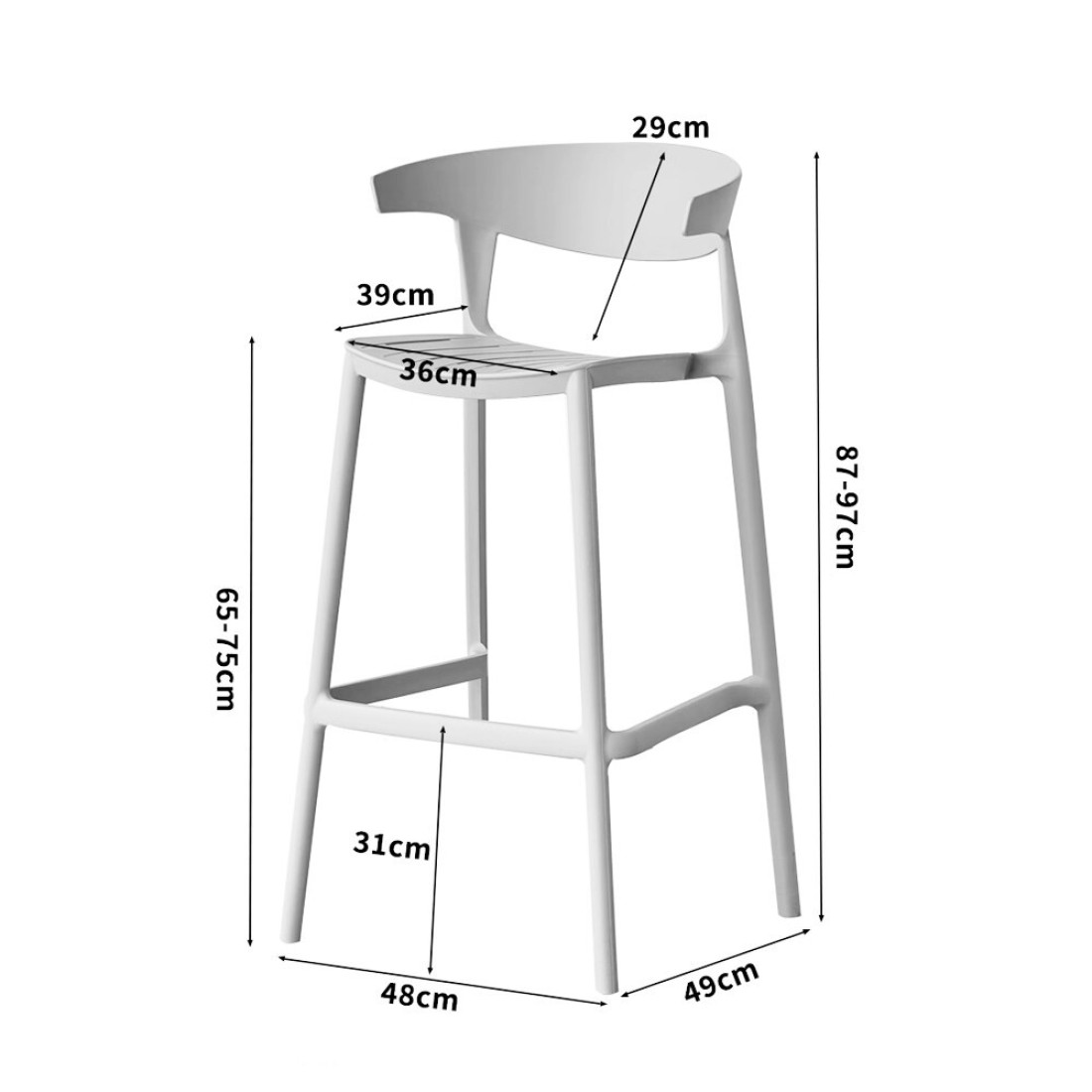 Jeffcoco Furniture Bar Stool, High Bar Chair Leisure Chair Bar Stool Outdoor Chair Home Bar Stool Plastic Chair Outdoor 4 leg High Chair (White)