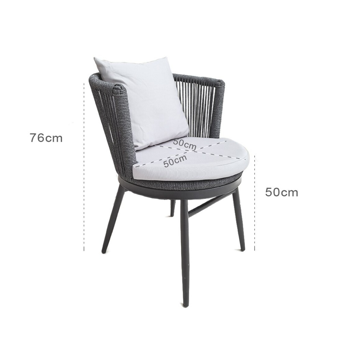 Jeffcoco Furniture Garden Lounge Seat Set,Outdoor Chair with Cushions,Patio Outdoor Balcony Seat,Grey Outdoor Sofa Furniture Handmade Rope (Chair)
