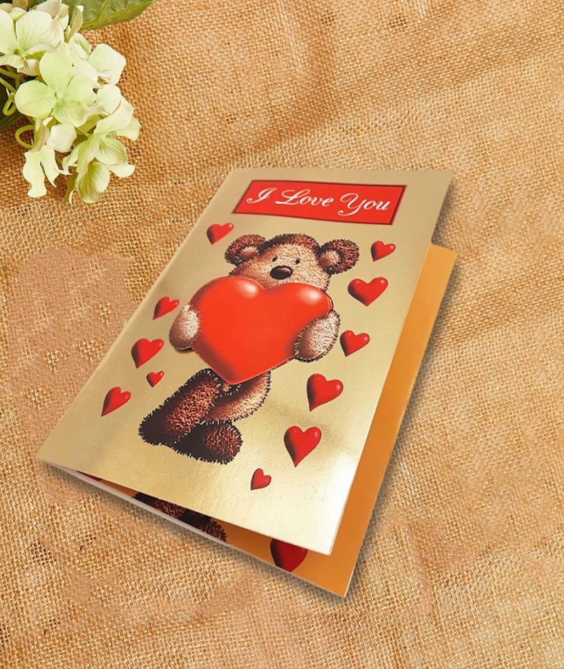 Party Time 1pc Greeting Card, Valentines Day Card, Anniversary Card, Mother&#39;s Day Gift, Anniversary Gift - Valentines Day Gift (Teddy Bear and Heart with I Love You Design)