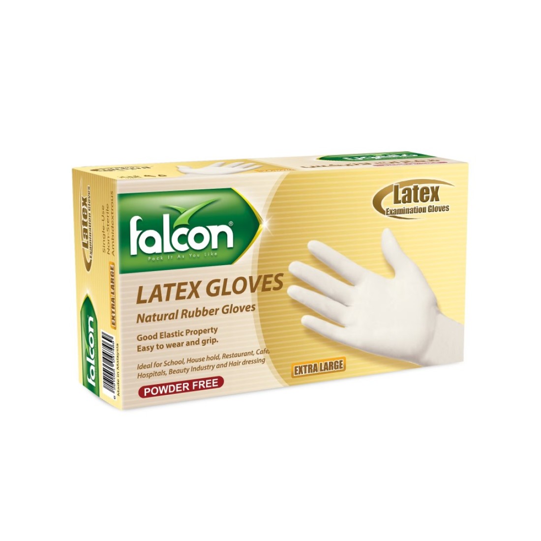 Falcon Latex Gloves Powder Free -100 Pieces (Extra Large)