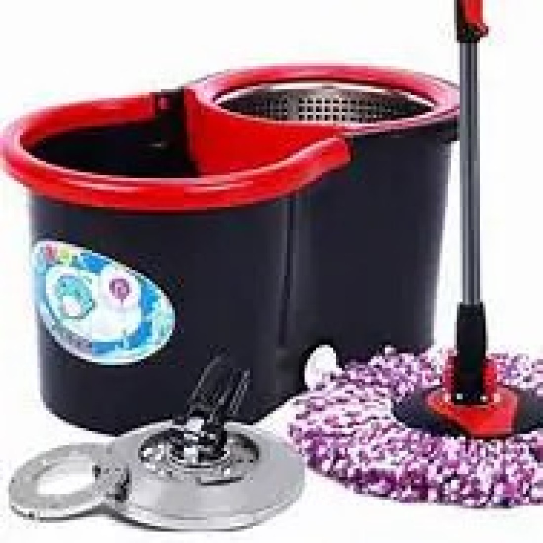 EasyWring RinseClean Microfiber Spin Mop & Bucket Floor Cleaning System, 360° Spin Mop with Bucket & Dual Mop Heads,Black/Red