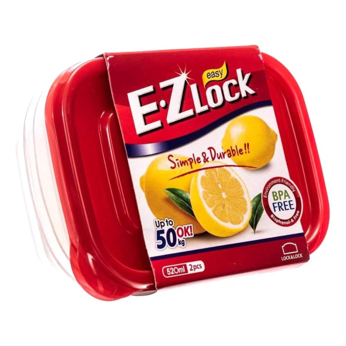 Lock &amp; LockEZ Lock Easy Plastic Rectangular Food Container HLE6304 Clear/Red 520ml 2 PCS