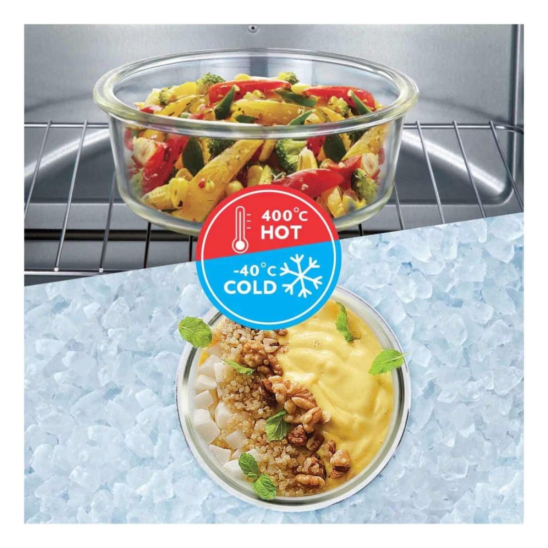 Borosil Glass Klip Round Shaped Food Storage Container 400ml