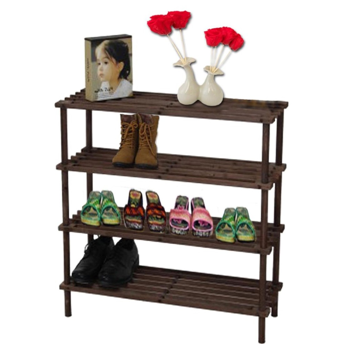 Feelings 4 Layer Wooden Shoe Rack Brwon