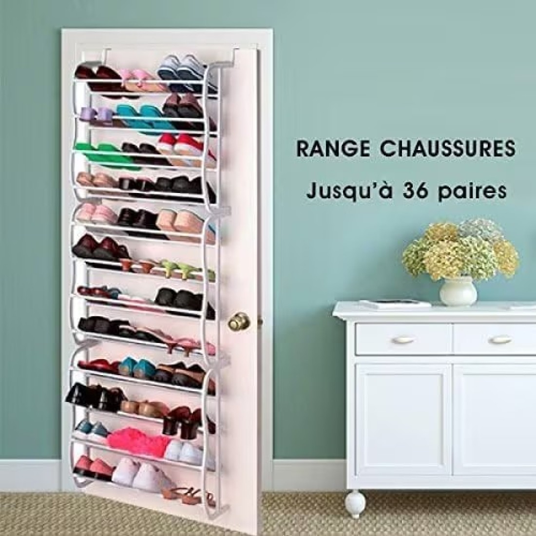 Generic 36 Pair Over the Door Hanging Hook 12 Tier Shoe Rack Adjustable Shelf Organiser Holder Storage Stand Space Saving Multi-layer Easy Installation For Living room Shoe Rack