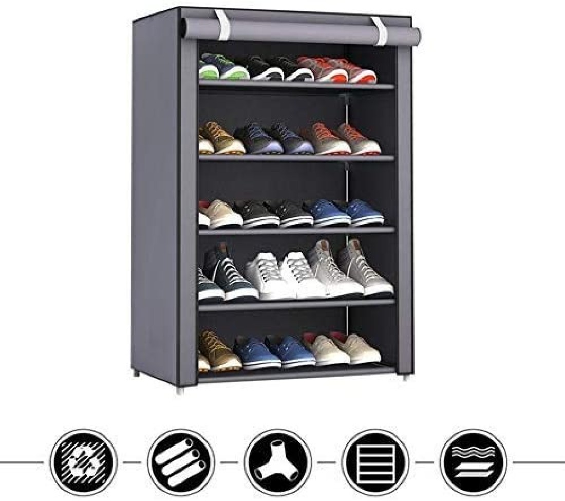 5-Layer Stylish Shoe Organizer, Shoe Rack for Entryway Hallway Storage Furniture with 5 Open Shelves Perfect for organizing shoes(Grey)