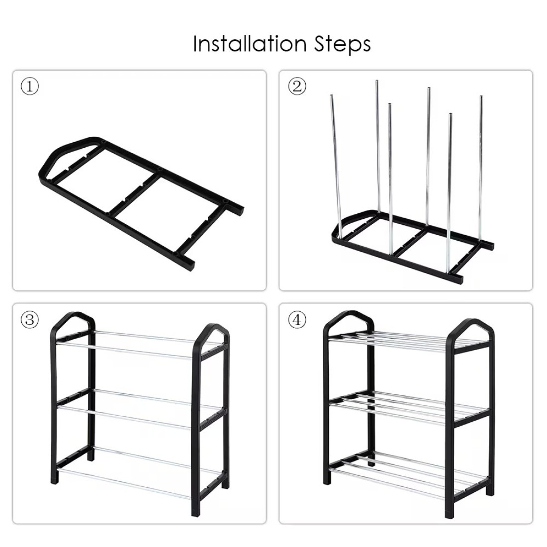 Generic-3-Tier Shoe Rack Shoes Tower Storage Organizer Shelf Cabinet for Home &amp; Office Easy to Assemble Black
