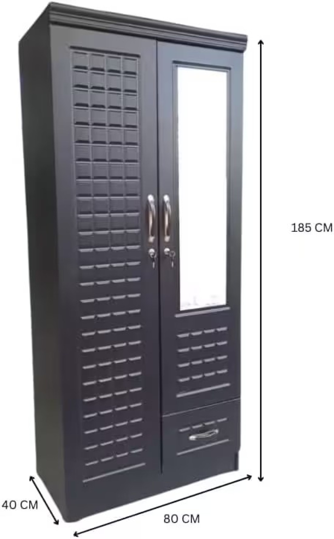 Galaxy Design 2 Door Wooden Wardrobe Cabinet Cupboard With Mirror and Drawer Lock Keys Size 190x51x53 Cm (Without Assembly, White)