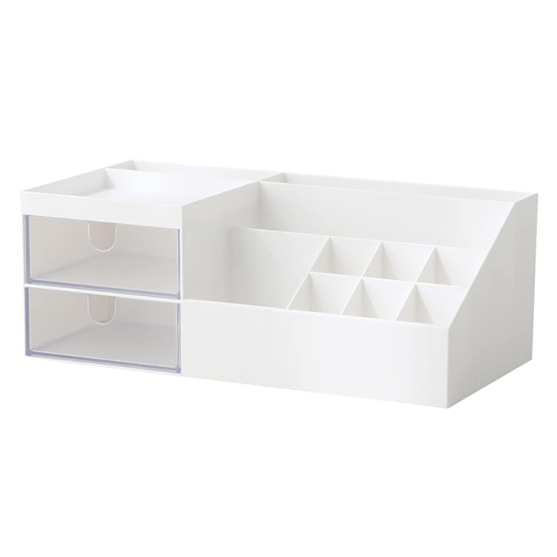 ICCGBHGO Cosmetic Organizer Makeup Skincare Small Vanity Desk Accessories Dresser Countertop Beauty Organizer Holder Storage Case Display Box with Drawer for Bathroom Office Supplies White