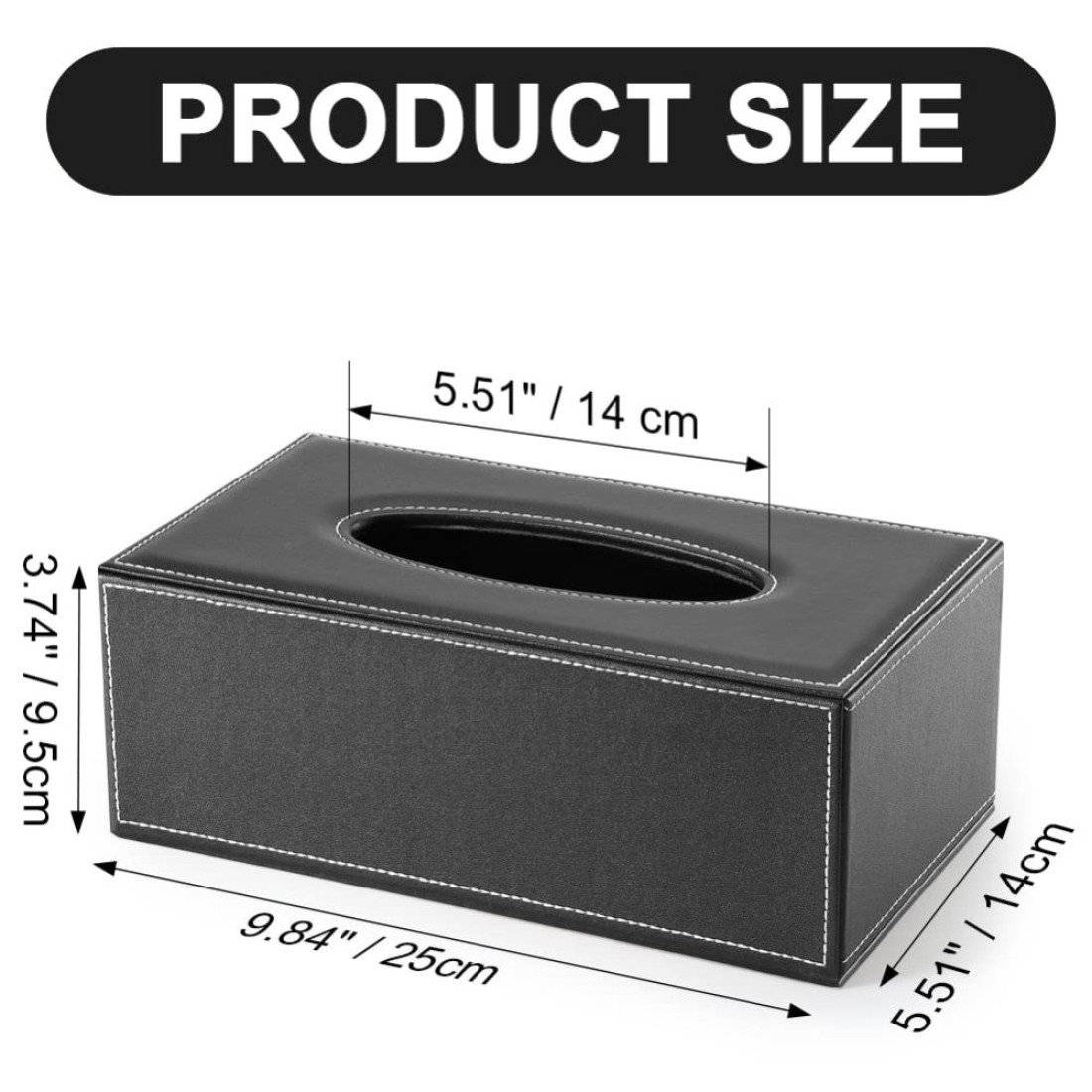 KINGFOM Rectangular PU Leather Tissue Box Cover Facial Tissue Paper Napkin Holder for Bathroom Home Office Car Automotive Decoration with Magnetic BottomBlack