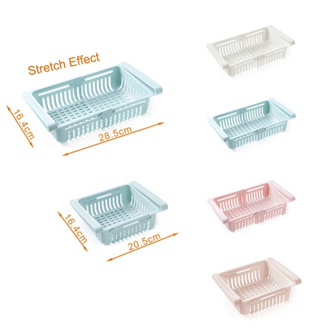 Generic-Kitchen PP Storage Box Food Fruit Container Organizer Rack Pull-out Drawer Stretch Refrigerator Storage Basket Beige