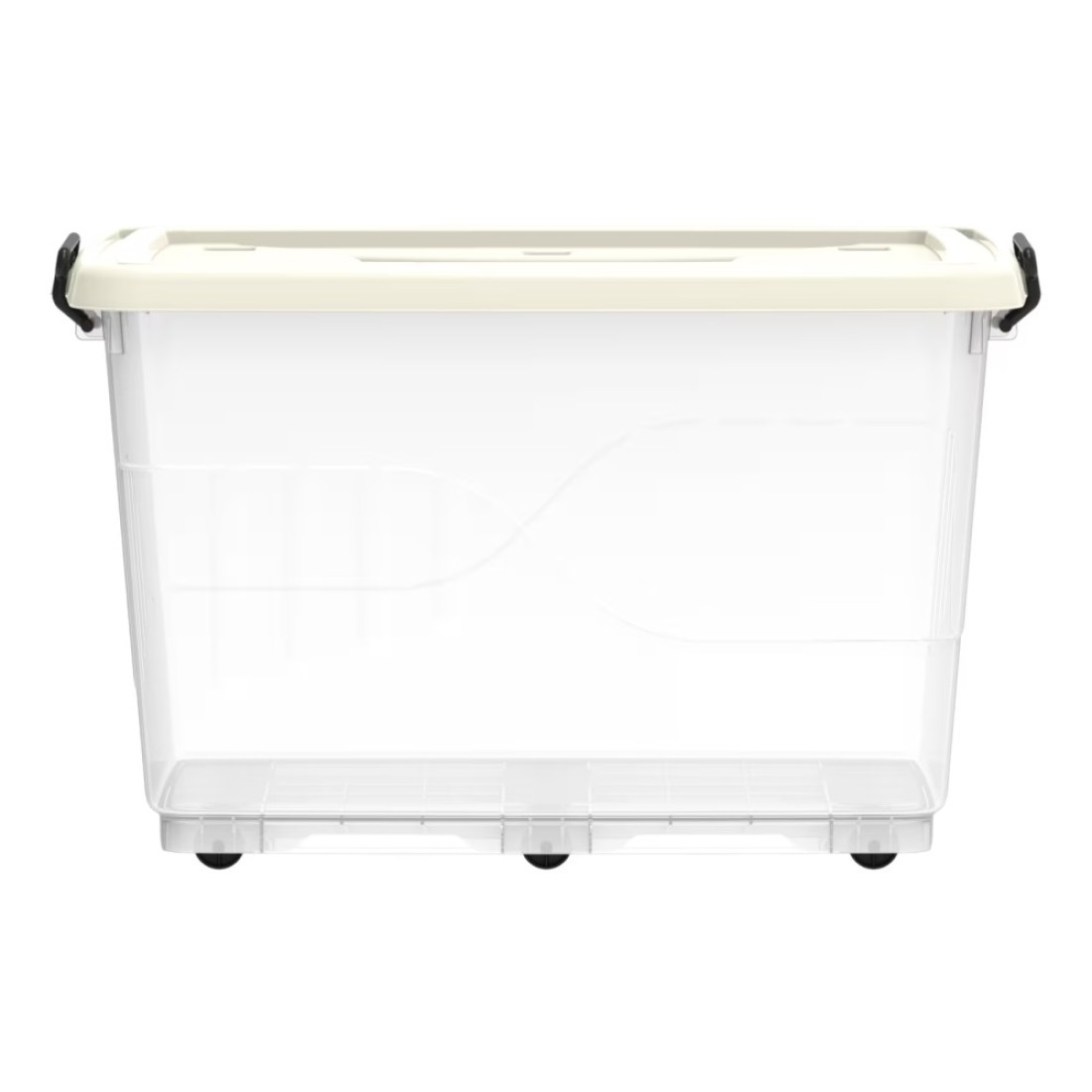 Cosmoplast Plastic Storage Box With Wheels And Lockable Lid White And Clear 82L