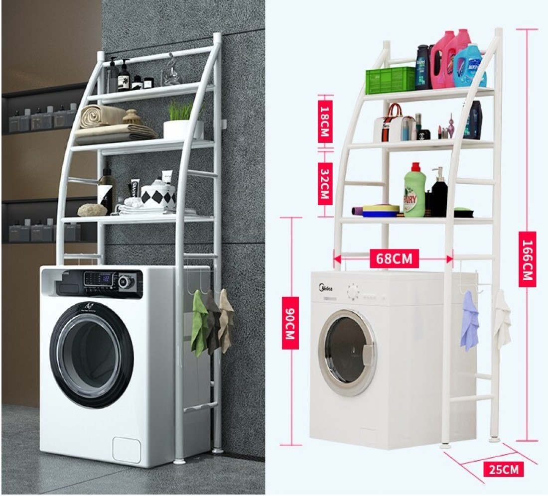 Generic-CK823 3 Tier Bathroom Laundry Washing Machine Shelf Rack White