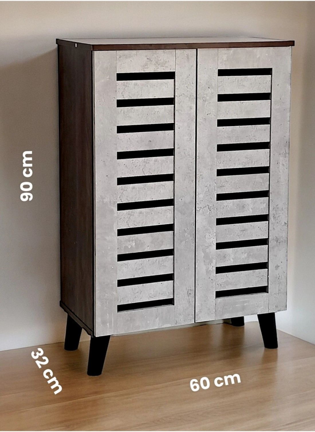 Galaxy Design Wooden Shoe Cabinet with 2 Doors, 4-Tier Storage Shoe Organizer, Malaysian Design, Shoe Rack for Hallway and Living Room, Grey Brown