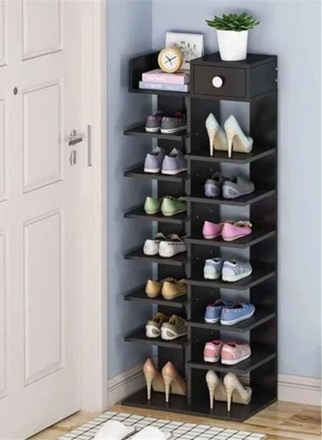 8-Tier Shoe Rack Wooden Shoe Storage Shelf for Entryway Storage rack black