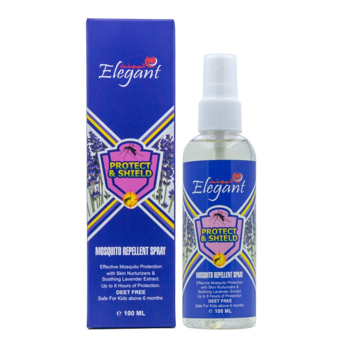 Elegant Mosquito &amp; Tick Repellant Spray &ndash; 100ML &ndash; Pack of 2 &ndash; Soothing LAVENDER &ndash; Deet FREE &ndash; Tick, Insect &amp; Mosquito Repellant, 8H Protection, Protect &amp; Shield Spray DEET-FREE Spray SAFE for Kids*