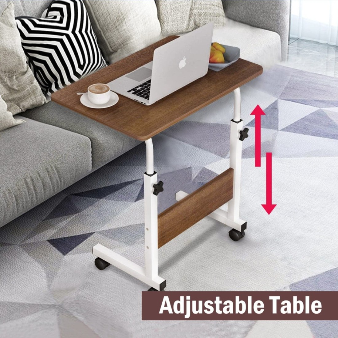 ECVV Mobile Side Table Movable Adjustable Laptop Computer Desk with Wheels Rolling Cart Portable Beside Sofa Couch Bed C-Shaped Dinner Tray Tables End Table for Living Room Bedroom