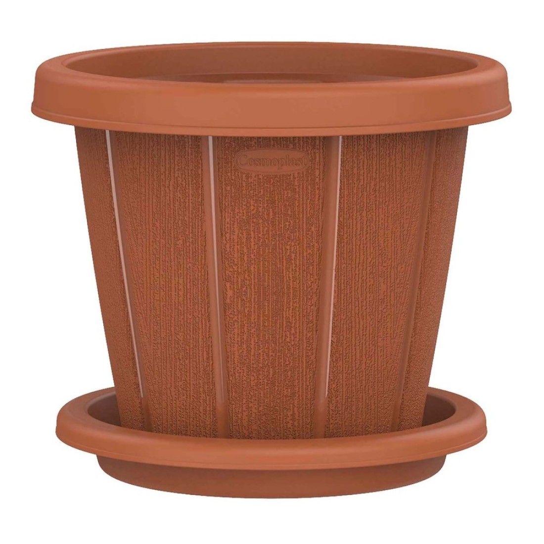 Cosmoplast Cedargrain Flower Pot With Tray Terracotta 12inch