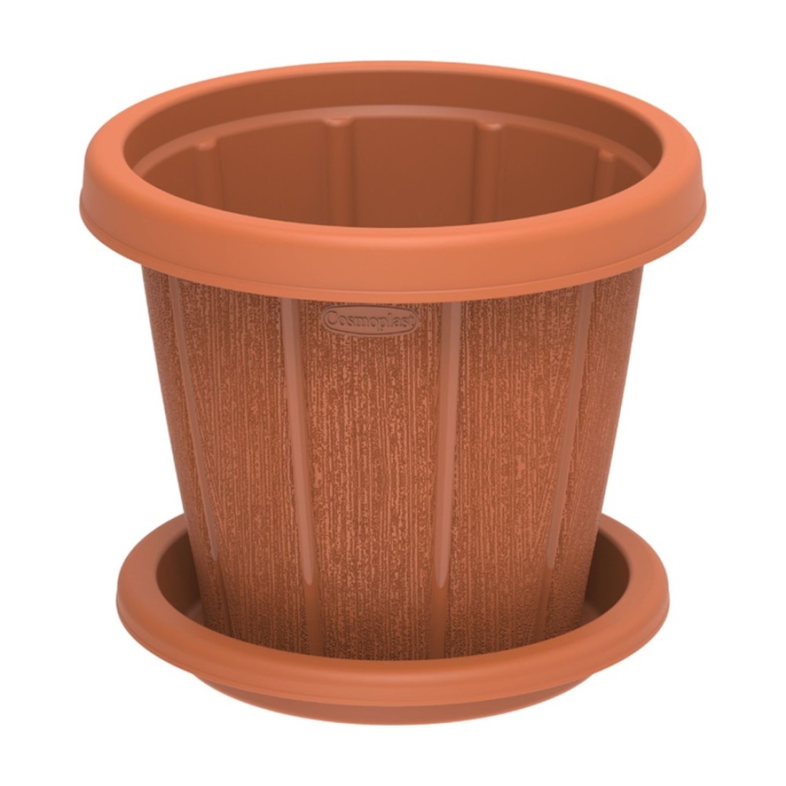 Cosmoplast Cedargrain Flower Pot With Tray Terracotta 8inch