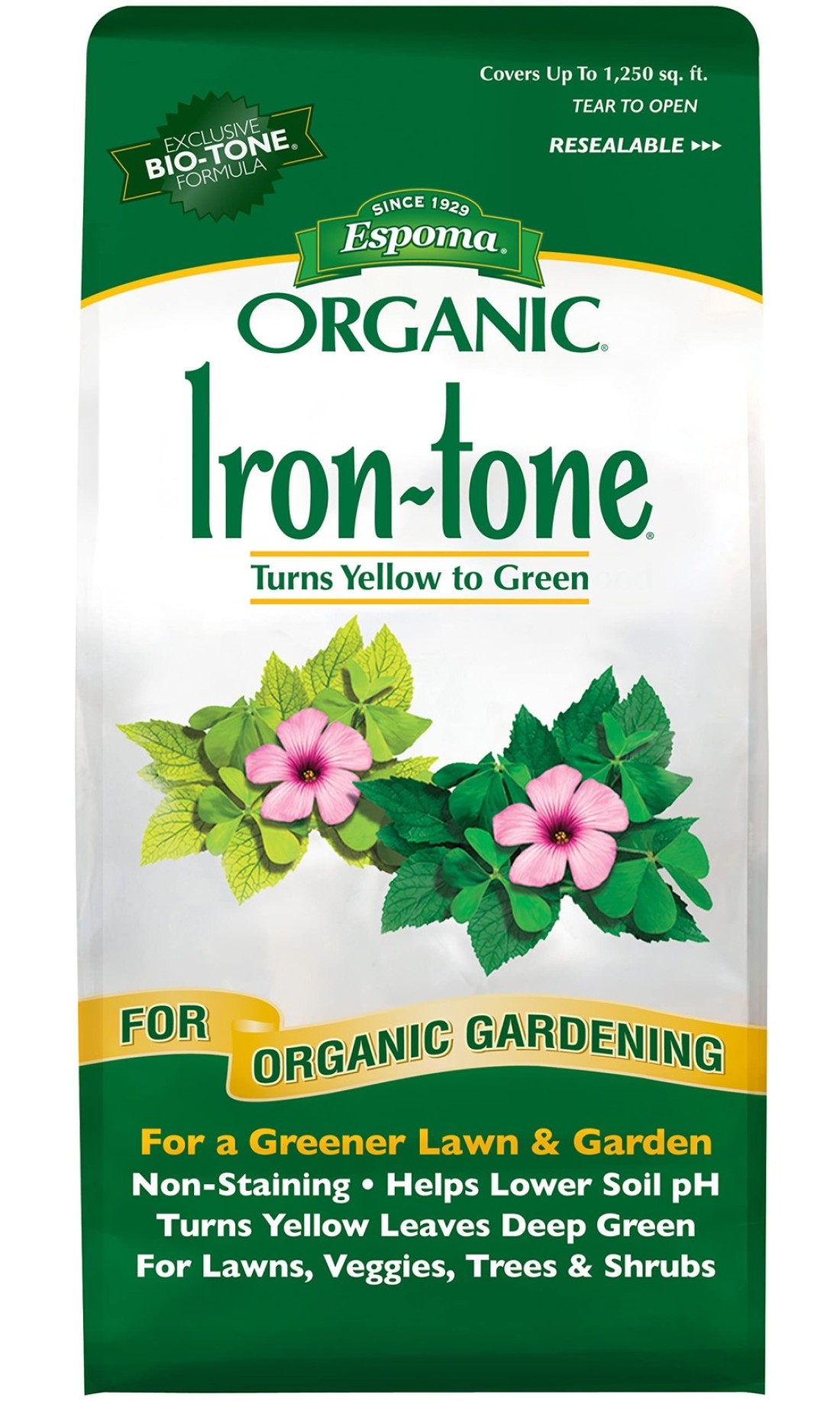 Espoma Organic IronTone 303 Organic Fertilizer and Plant Food to Help Correct Iron Deficiency Chlorosis 5 lb Bag Turns Yellow to Green Non Staining Iron