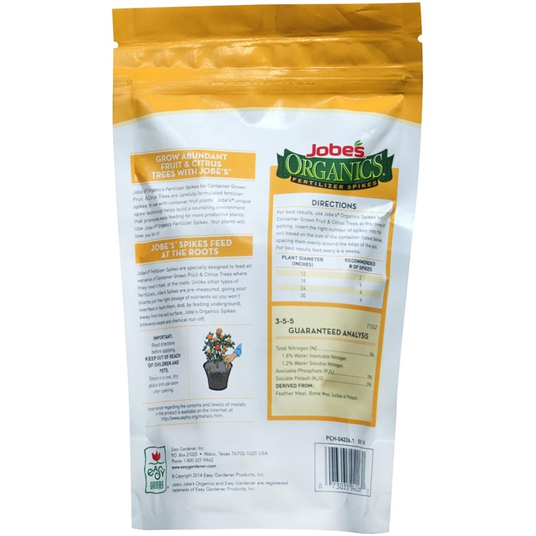Jobes Organics Garden Fertilizer Spikes Easy Plant Care Fertilizer for Fruit and Citrus Plants and Trees 6 Count