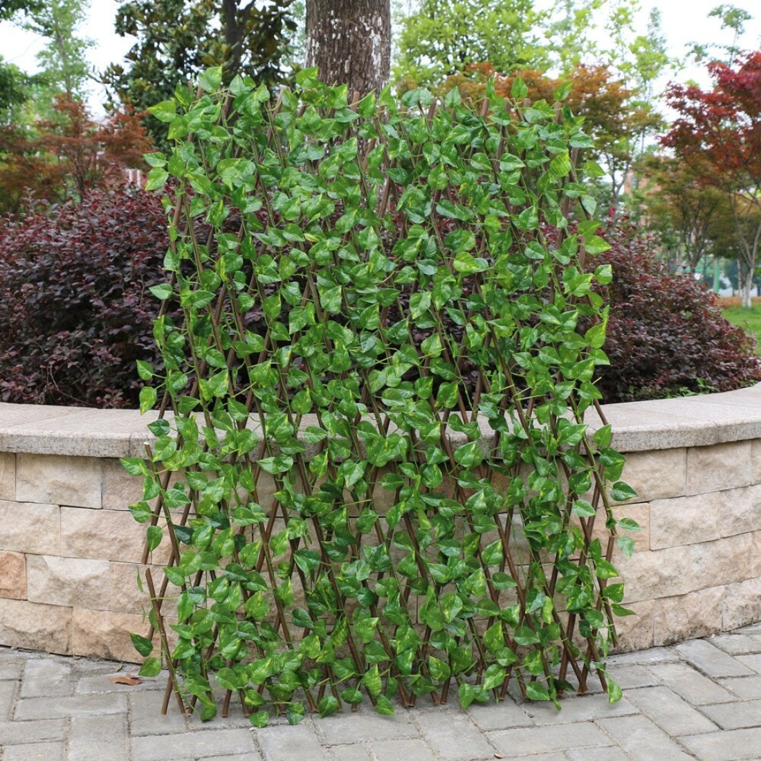 Generic-Simulation Fence Fence Telescopic Fence Fake Flowers Green Leaves Outdoor Garden Fence Wall Guardrail Decorative Leaves Blocking Plants Small fence-small green dill leaf