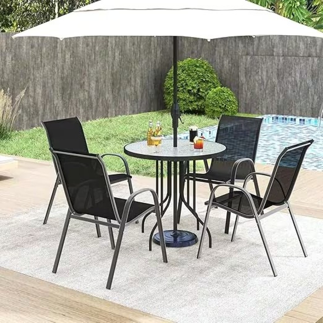 VITAL Patio Chairs, Stackable Patio Chairs Set with Armrests and Breathable Seat Fabric, Outdoor Dining Chairs Set for Patio, Pool Side, Backyard steel frame with powder coating, stackable