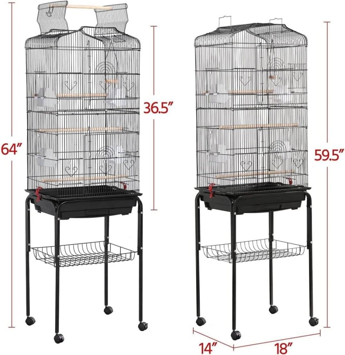 Egardenkart® Open Play Top Bird cage with Rolling Stand for Cockatiel Sun Conure Parakeet (Black)