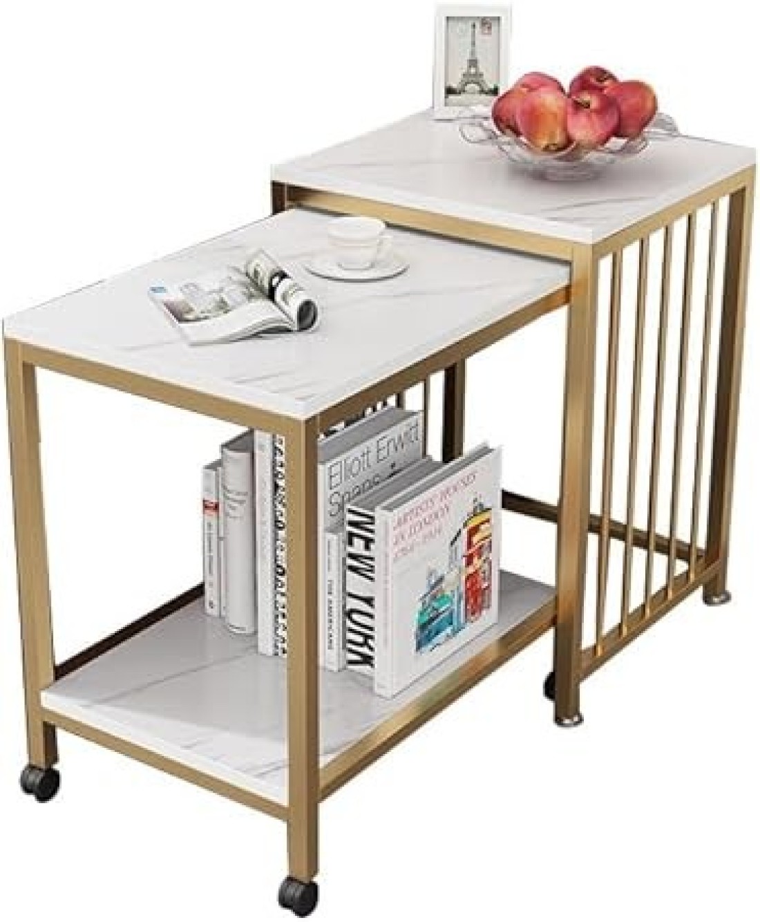 Vital Set of 2 Nesting Coffee Table With Metal Frame Coffee/Side/Center Tables Living Room, Modern Cube End Tables Living Room Accent Storage Shelf