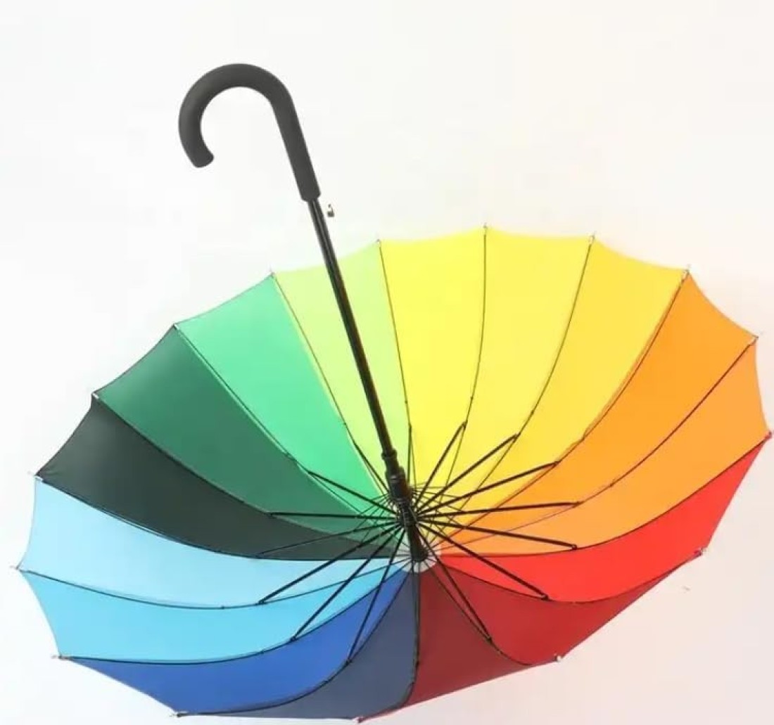 AL ARQAM Large Color Rainbow Umbrella with 16 Ribs - Super Strength, Extra Strong, and Straight Design for Ultimate Durability and Style