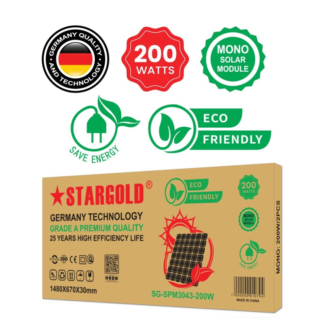 STARGOLD Solar Panel 200W Germany Technology Eco Friendly Solar Mono Solar Module