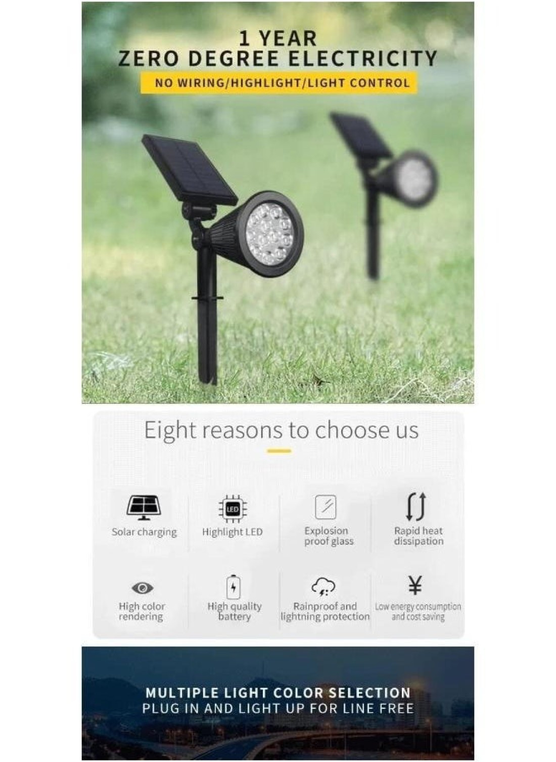 Generic 2-In-1 RGB Solar Decorative Light Lawn Lamp Outdoor Ground Spotlight For Yard Patio Lawn With 12 LED Lights