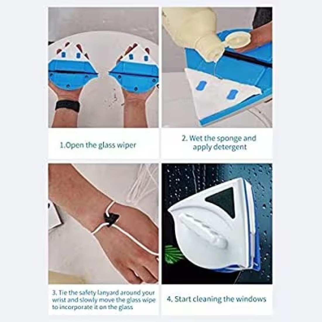ABBASALI side Glass Wiper Window Cleaner Surface Cleaning Brush Triangle Cleaning Tools for High House Glass Windows Thickness 3-8mm(model may change according to avaibility)