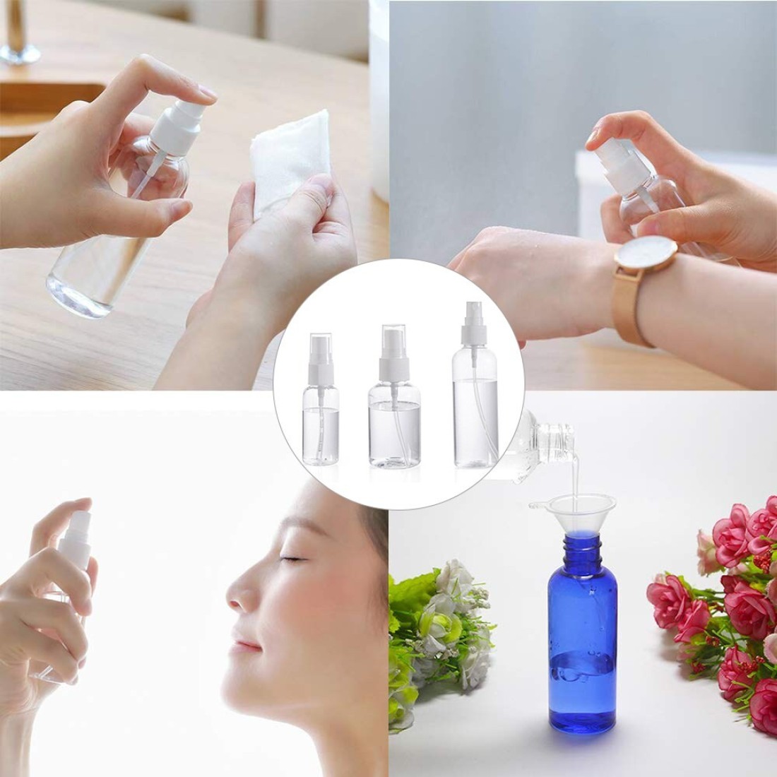 Generic-4 Pack 50ml Spray Bottles Fine Mist Transparent Empty Plastic Spray Bottles Refillable Bottle Perfume Atomizer Container for Essential Travel