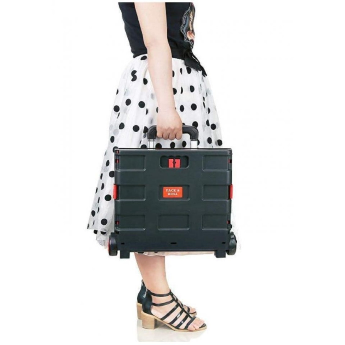 Generic 25kg Foldable Shopping Trolley Storage Boot Cart Box Black/Red