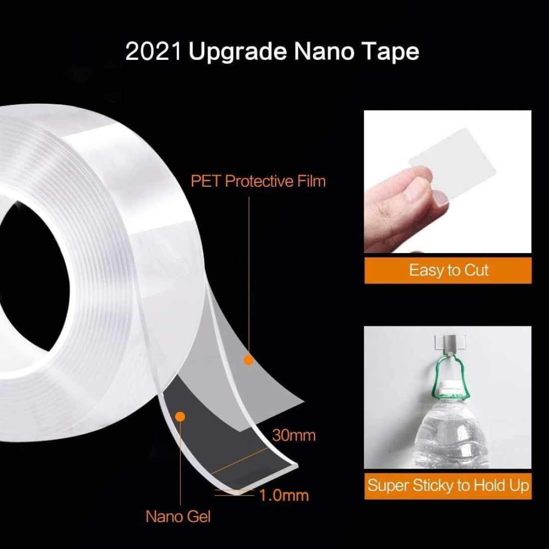 Diker Double Sided Nano Tape Heavy Duty Multipurpose Wall Tape Adhesive Strips, Washable Strong Sticky Transparent Tape Gel Poster Carpet Tape For Paste Items, Household (9.84Ft/3M)