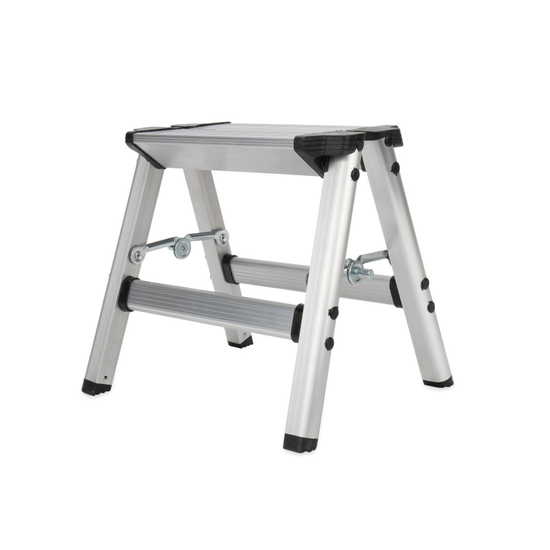 Camco Folding Metal Step Stool Perfect for Hard to Reach Areas in Kitchens and Closets Great as a Truck Stool Folds for Easy Storage 43672 SilverOne Size