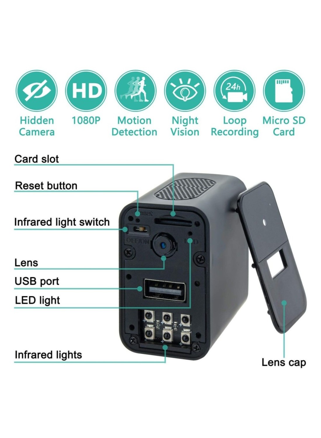 Smart Charger with Hidden Mini Camera - 1080P HD Wi-Fi mini Camera with Motion Detection, Night Vision, Compact Design for Discreet Home and Office Surveillance