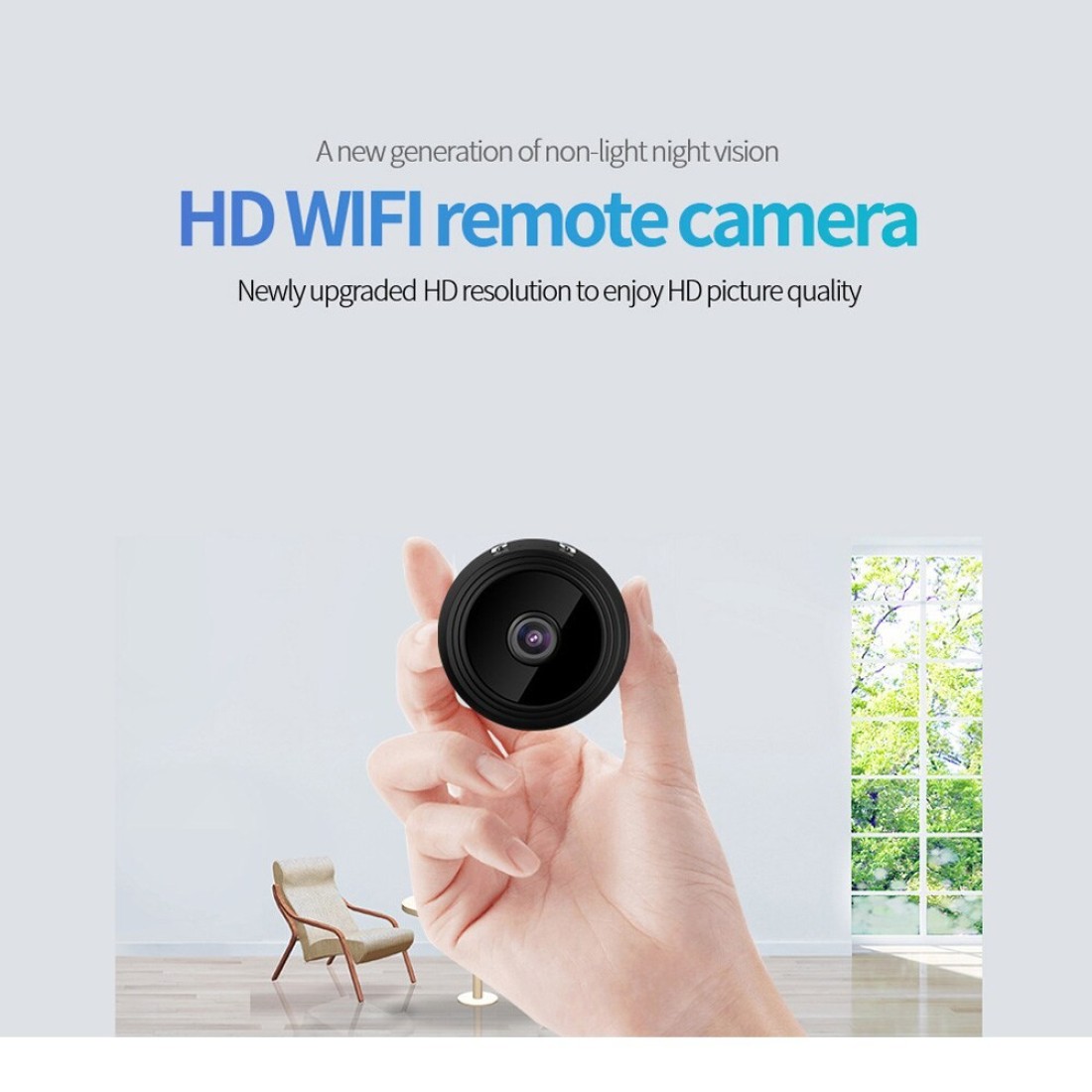 Generic-Black A9 Camera WIFI Remote Camera Wide-angle Home Security Night Vision Camera 1080P HD Camera with Magnetic Installation Black