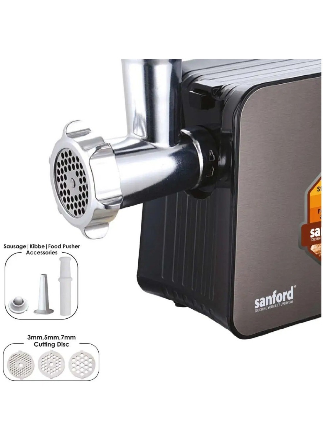 Radiotronics Electric Meat Mincer Grinder, Sausage Maker, Food Slicer 6-in-1 Powerful Electric Meat Mincer Machine, 3 Different Cutting Plates/Vegetable Slicer/Grater Attachments for Home Use