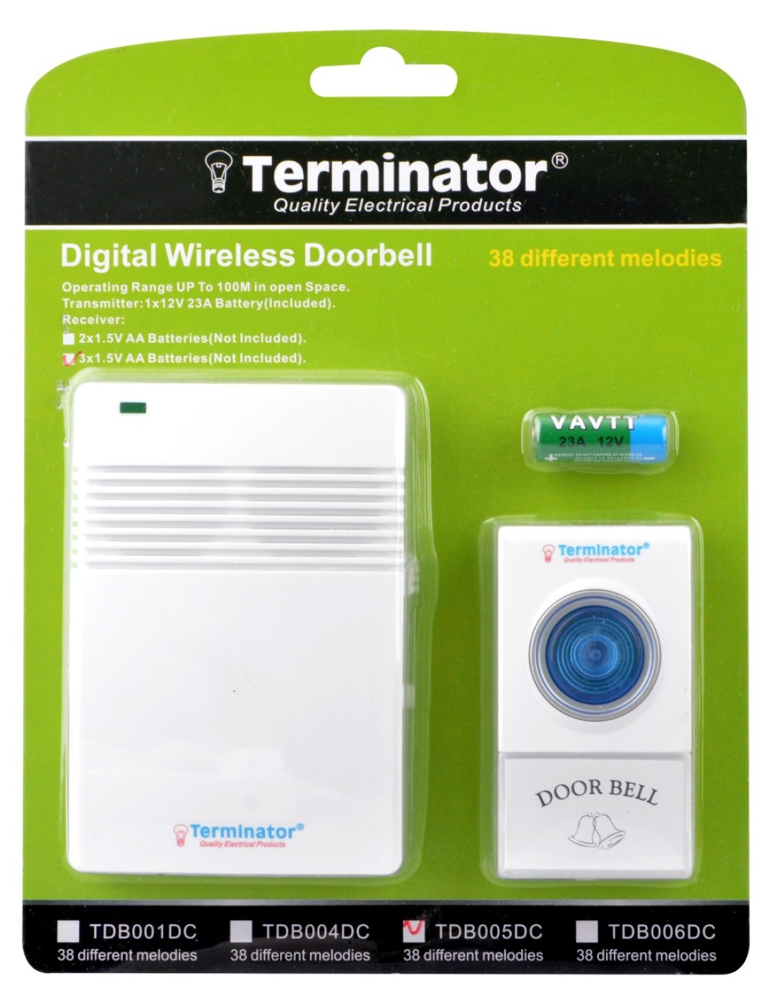 Terminator Brand Digital Wireless Door Bell with 38 Different Melodies - DC