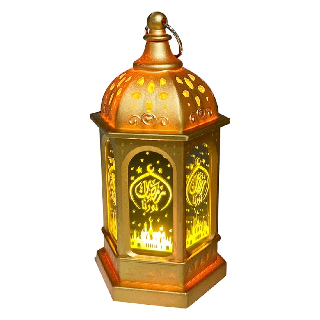 Eid Metal Lantern with Lights Gold 7x7x13cm