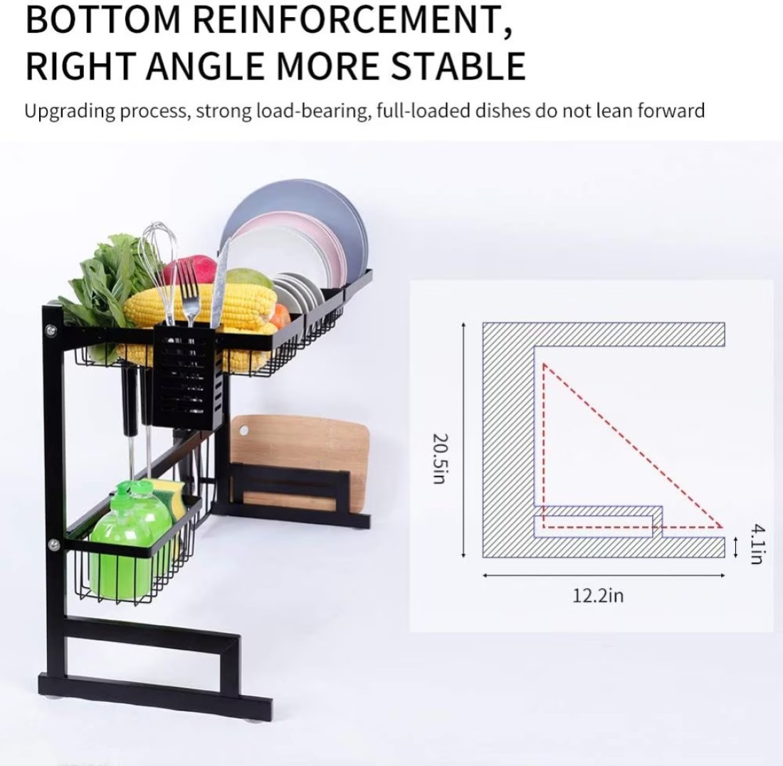 Generic Over The Sink Dish Drying Rack, Drain Shelf Kitchen Organizer Utensils Holder Stainless Steel Space Saver (Sink Size &amp;#X2264, 32 Inch, Black)