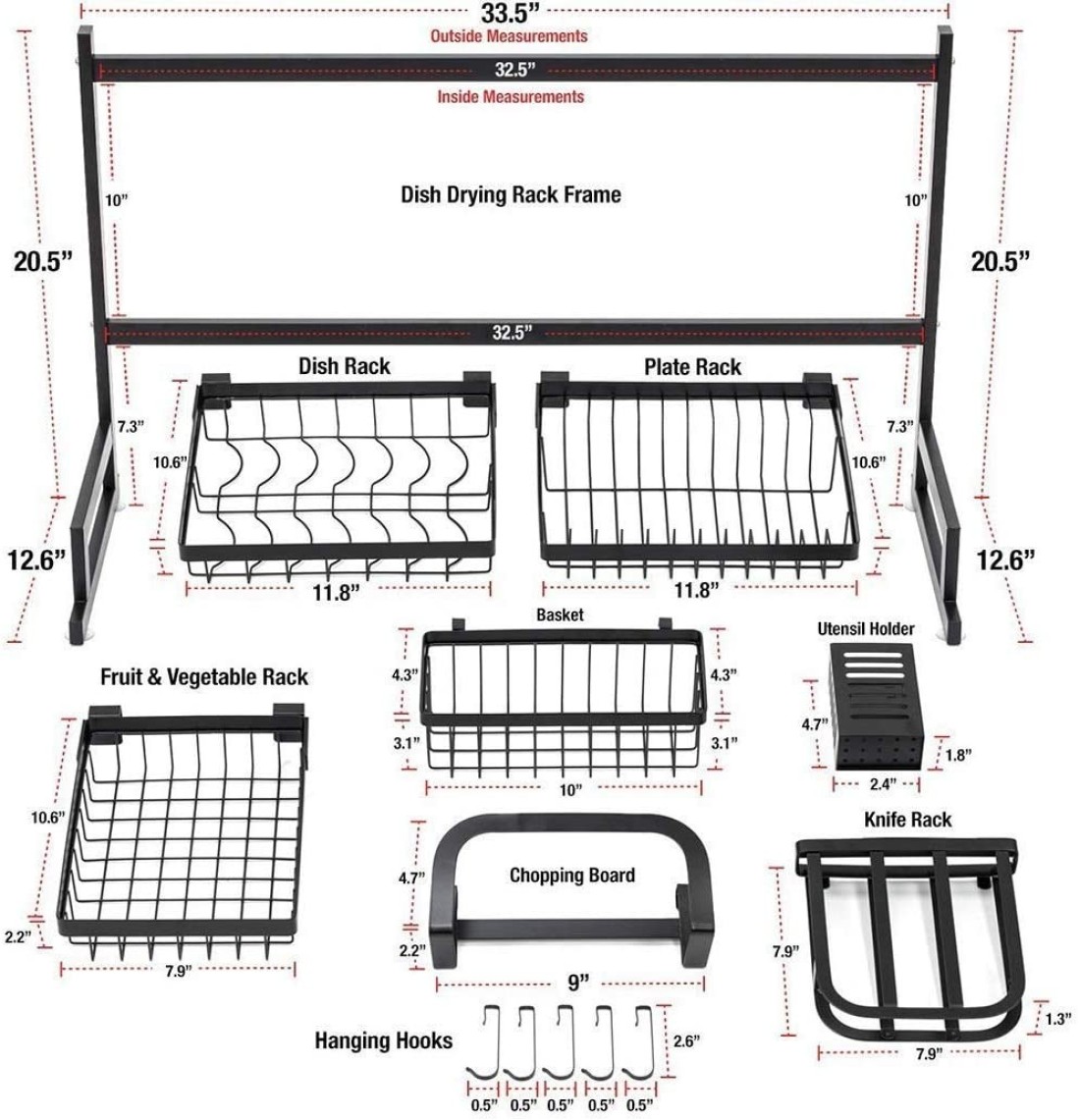 Generic Dish Drying Display Rack Stand Shelf Shelves, Draining Rack Sink Organizer With Utensil Holder Hooks For Kitchen Counter Storage Organizer For Dishes, Utensil
