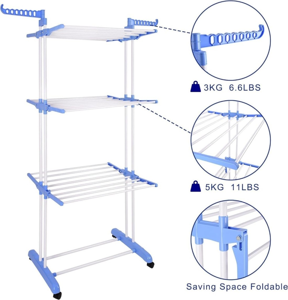
GStorm Folding 3 Tier Clothes Drying Rack Rolling Blue