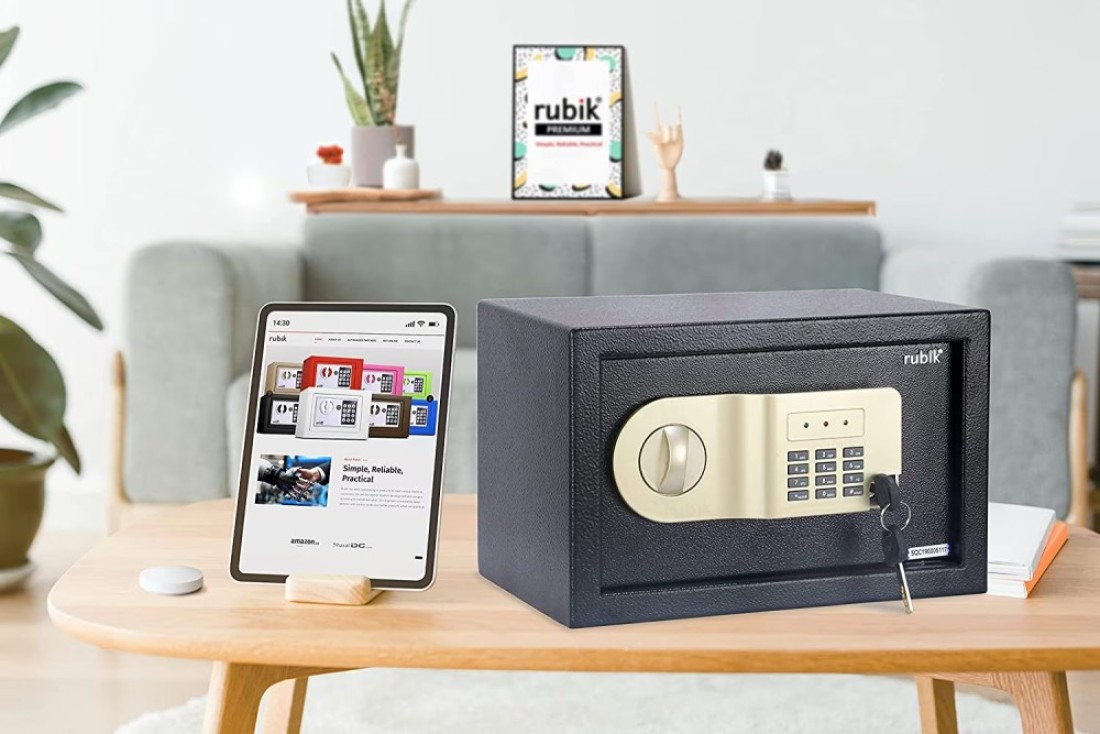 Electronic Digital Safe Box with Key and Pin Code Lock (20x31x20cm) Black