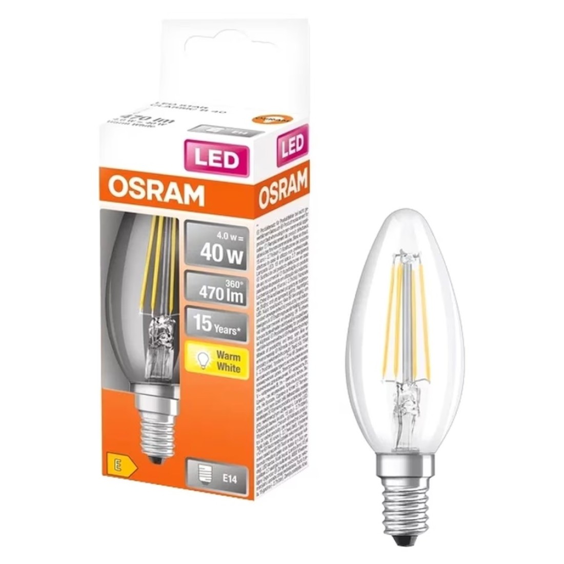 Osram Filament LED Candle Bulb Warm White 4W E14 3 PCS
