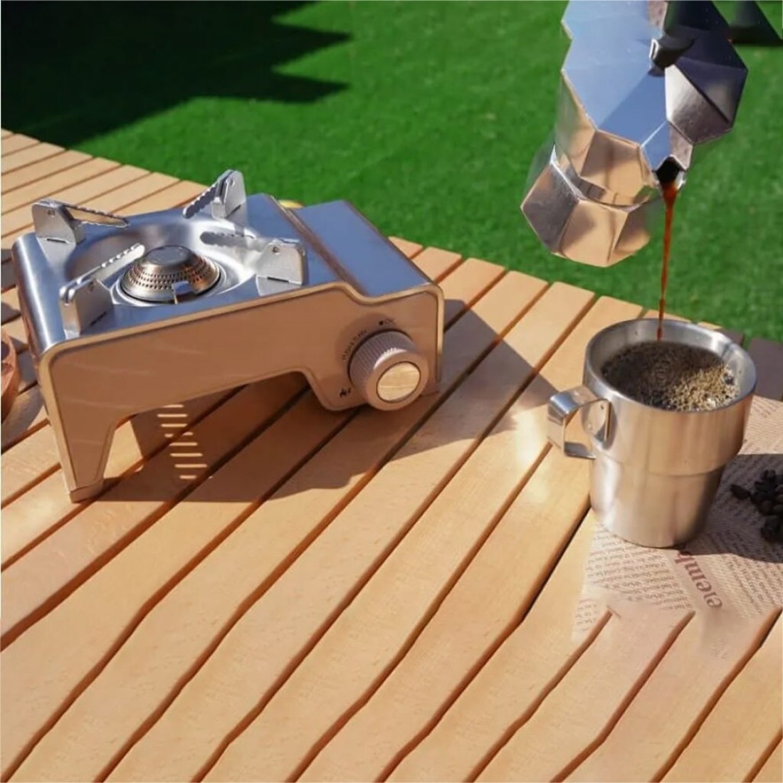 OMEGA 5 Powerful Portable Mini Gas Stove for Camping - Brown